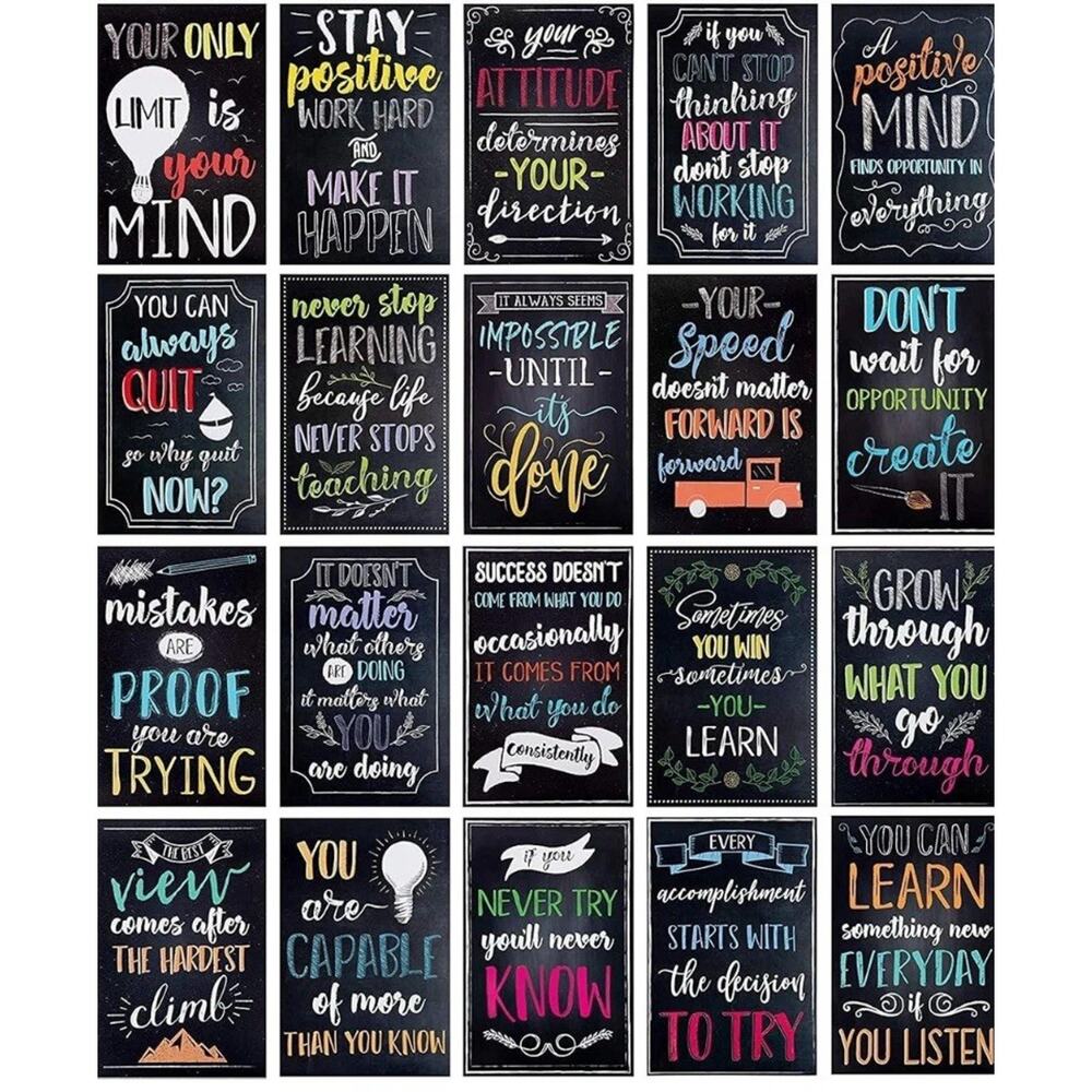 Chalkboard-Style Motivational Posters 20-Pack - Perfect for Back-to-School